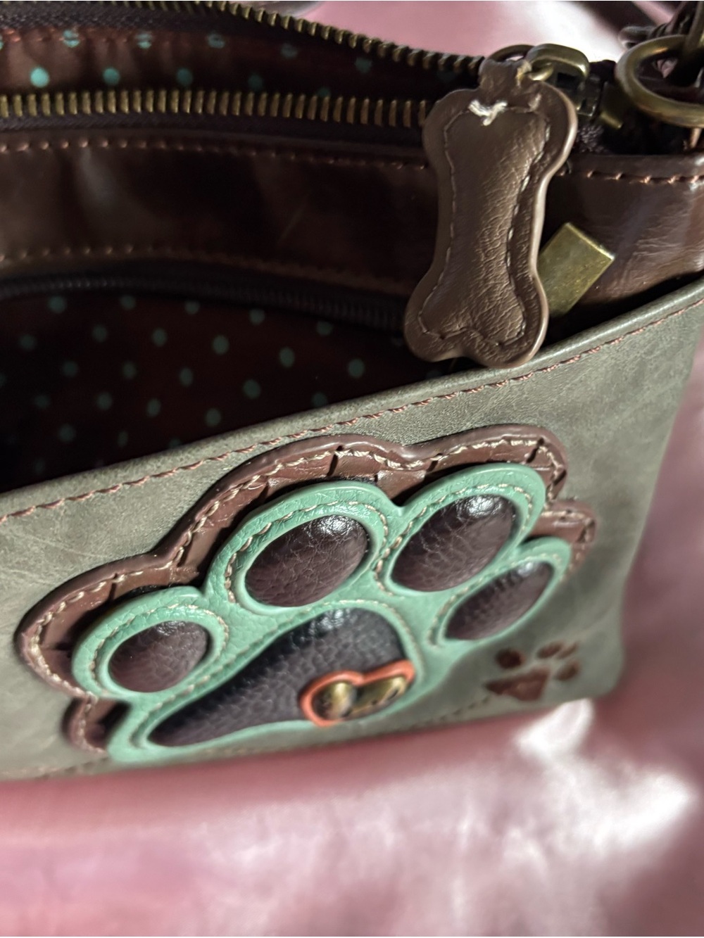 Chala Grey and Brown Paw Print Crossbody Bag - Picture 12 of 16